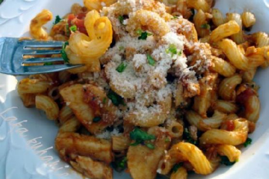 Cavatappi pasta with salmon crab surimi | Made by Meaghan Moineau