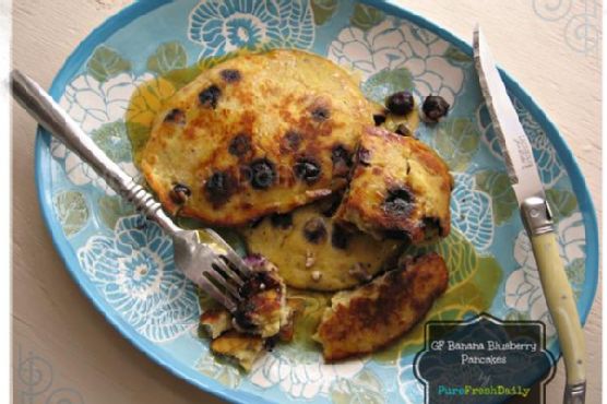Banana Blueberry Pancakes with Lemon Ricotta and Almond Crunch recipe by Meaghan Moineau
