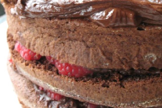 Decadent Mocha Raspberry Chiffon Cake with Hazelnut Praline Crunch recipe by Meaghan Moineau