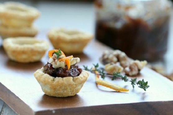 Gourmet Blue Cheese Tartlets with Lavender-Infused Fig Jam and Candied Walnuts recipe by Meaghan Moineau