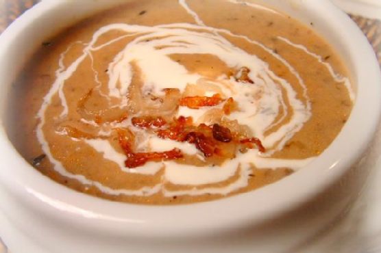 Truffle-Infused Mushroom Soup with Parmesan Crisps & Tarragon Creme Fraiche recipe by Meaghan Moineau