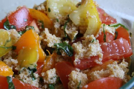 Truffle-Infused Panzanella with Burrata and Roasted Garlic recipe by Meaghan Moineau