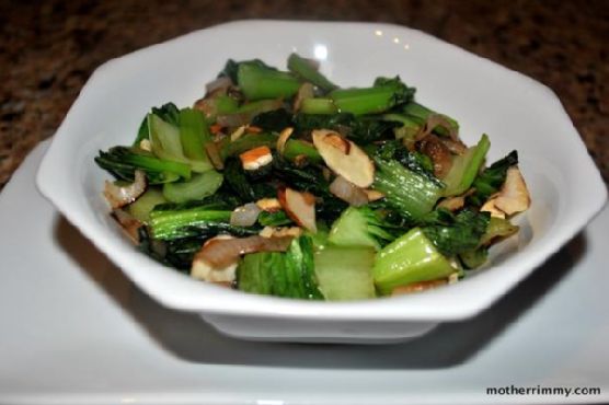 Ginger-Sesame Baby Bok Choy Stir Fry with Toasted Almonds recipe by Meaghan Moineau