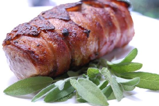 Maple-Glazed Bacon Wrapped Pork Tenderloin with Smoked Paprika recipe by Meaghan Moineau