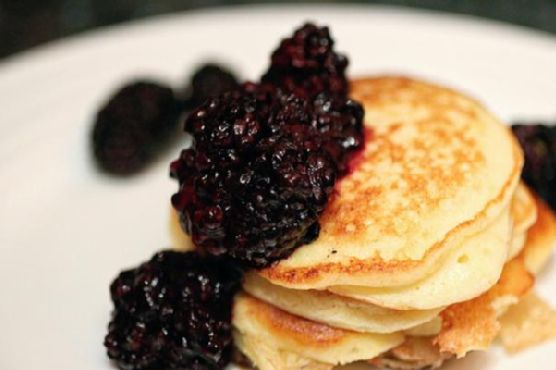 Meyer Lemon Ricotta Pancakes with Vanilla-Infused Blackberry-Cardamom Compote recipe by Meaghan Moineau