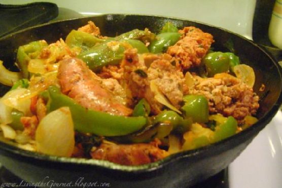 Spicy Italian Sausage & Roasted Pepper Ragu with Basil Pesto recipe by Meaghan Moineau