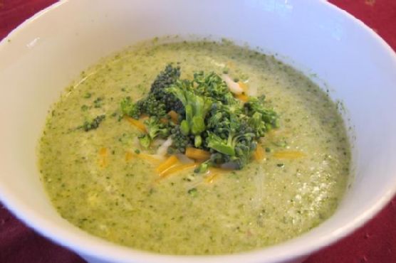 Smoky Broccoli Cheddar Soup with Truffle Oil Drizzle recipe by Meaghan Moineau