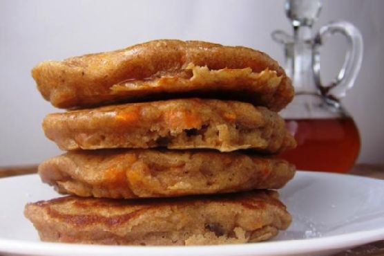 Spiced Carrot Cake Pancakes with Maple Cream Cheese Drizzle recipe by Meaghan Moineau