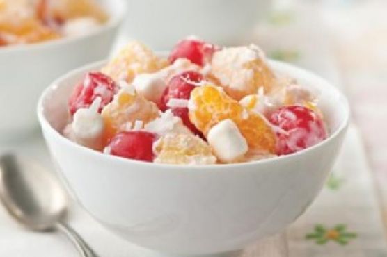 Tropical Vegan Ambrosia Salad with Toasted Coconut and Lime Zest recipe by Meaghan Moineau
