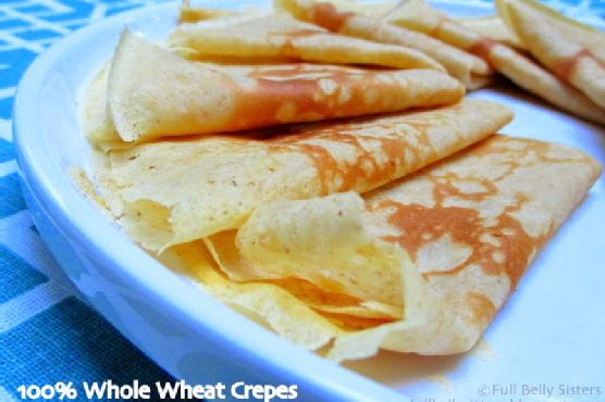 Whole Wheat Crepes with Orange Blossom Ricotta and Honeyed Almonds recipe by Meaghan Moineau