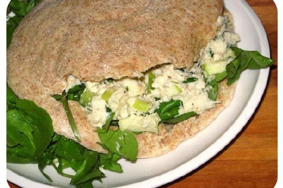 Zesty Citrus Crab Salad Stuffed Pita Pockets with Avocado Cream recipe by Meaghan Moineau