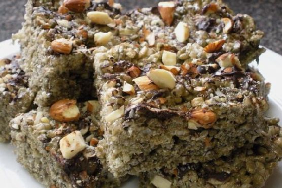 Decadent Rocky Road Rice Krispie Treats with Espresso Almond Brittle recipe by Meaghan Moineau