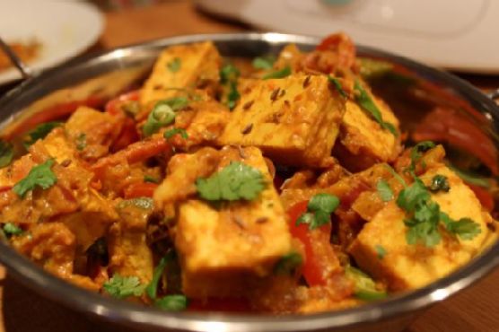 Smoky Grilled Paneer Jalfrezi with Charred Peppers recipe by Meaghan Moineau