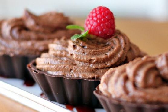 Decadent Espresso-Infused Chocolate Mousse with Raspberry Confection Shell recipe by Meaghan Moineau