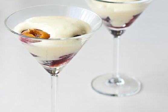 Vanilla-Infused Zabaglione with Ginger-Roasted Plums recipe by Meaghan Moineau